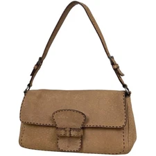 PRADA Plate Handbag One Shoulder Stitch Leather Light Brown #BS2509