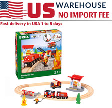 BRI O Rescue Firefighter Wooden Train Set 18pc   Lights, Sound, FSC Wood, Age 3 