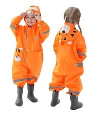 Kids Toddlers Rainsuit Boys Girls One Piece Rain Coat Waterproof 4T Orange