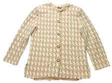 Vintage Style Beige  Cream Houndstooth Knit Two Piece Skirt Set Size M