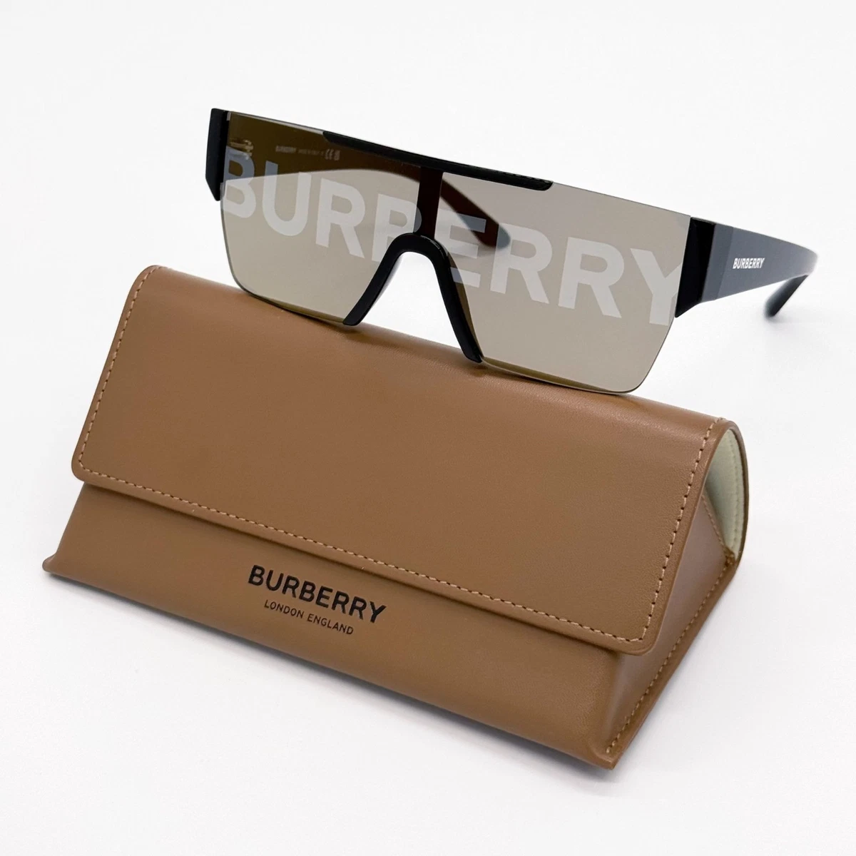 ??Burberry Shield Sunglasses Black Frame Brown Logo Lenses Burberry BE4406U L (55 - 20) with Brown lenses and Brown  main image 2