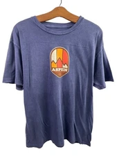 Aspen Crewneck Short Sleeve TShirt Size Medium Blue Pullover Printed Graphic