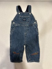 Oshkosh B'gosh Denim Bib Overalls Dinosaur Embroidered Lined Size 3-6 Months