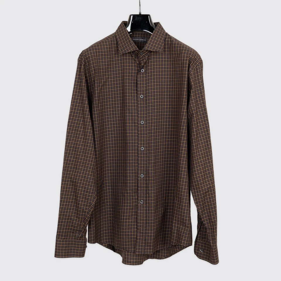 Ralph Lauren Black Label Shirt Size XL Men Black Gold Rust Check