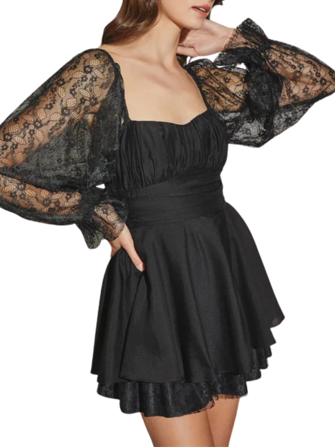 Little Black Dress, Long Lace Sleeves, Sweetheart Neck, Mini, Size: Medium