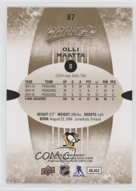 2016-17 Upper Deck MVP Olli Maatta #87 - Image 2 of 2