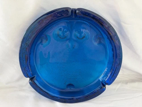 Mid Century Modern Blue Owl Blenko Ashtray 9 5/8" Glass
