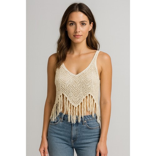 wrangler-retro-cream-fringe-knit-crop-top-xl-western-boho-festival-tank