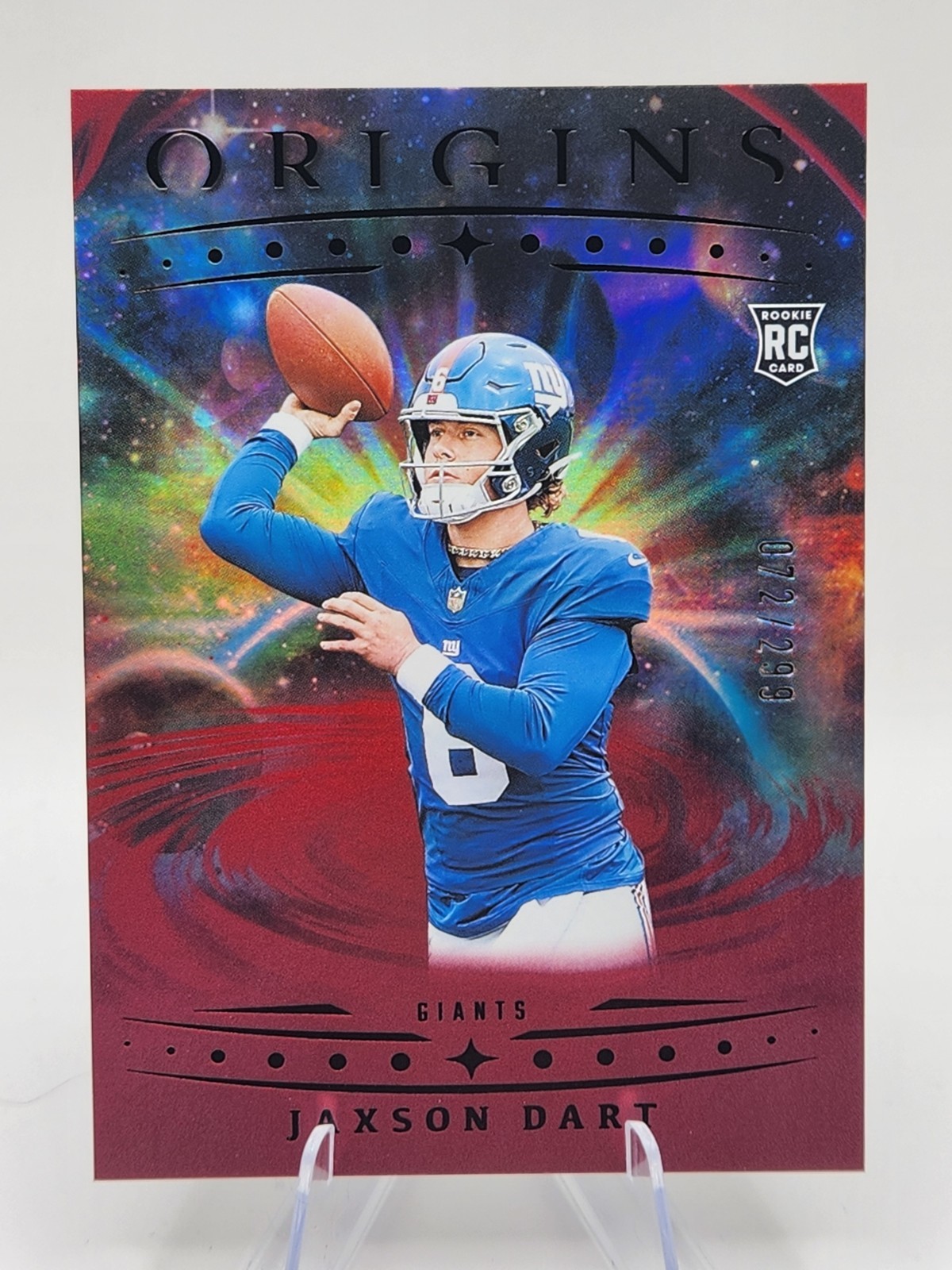 2025 Panini Origins Jaxson Dart RC Rookies Holo Red /299 New York Giants #145