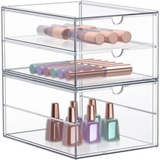 2-Piece Acrylic Makeup Organizer 3 Drawer Stackable Storage Bins Clear