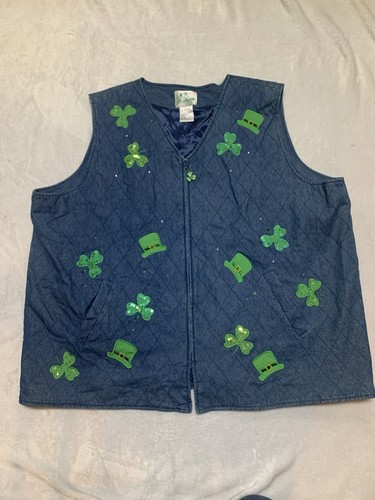 Quacker Factory St. Patricks Day Zip-Up Blue Denim Vest size 3x - Picture 3 of 12