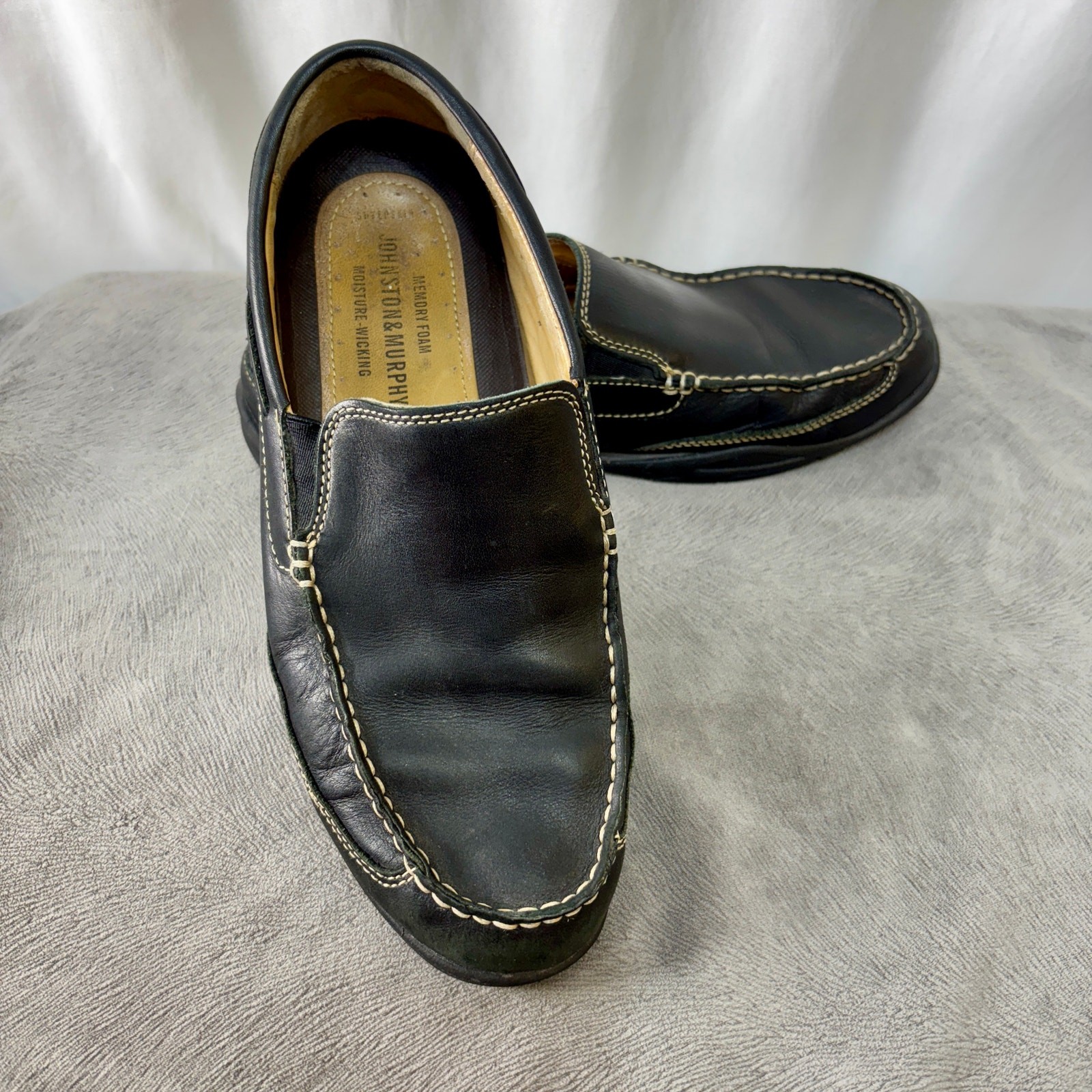 SAOLA Scarpe slip on Johnston & Murphy uomo US 9 5 M pelle di pecora nera 25 0451 suola Vibram