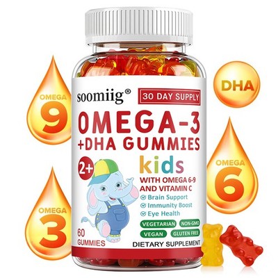 Kids Omega 3 6 9 Vitamin C Gummies Brain Eye Health Support Immune 30-60 Pills