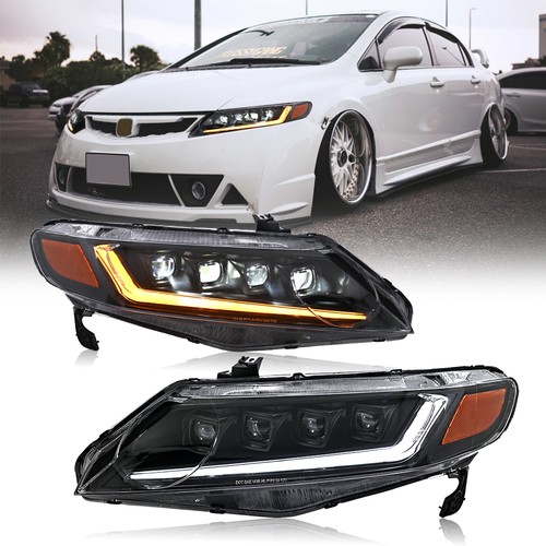 Pair LED Headlights Assembly For 2006-2011 Honda Civic Sedan 4Dr Sequential turn - Picture 11 of 12