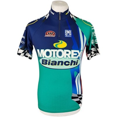 Santini Radtrikot L Herren blau grün Vintage Motorex Bianchi Made in Italy Taschen