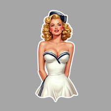 Vintage sailor pinup girl sticker vinyl decal dress cleavage blonde bikini model