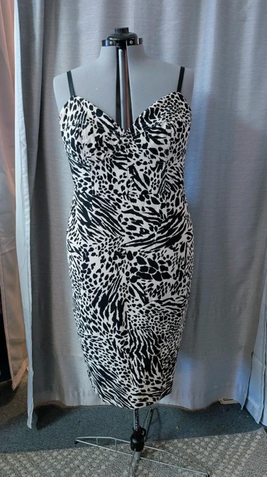 Leopard Print Black White Stretch Sheath Dress 1X 18