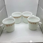 Vintage Set of 4 Pyrex Milk Glass Butterfly Gold Coffee Cup Mug #1410 D Handle