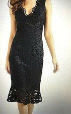 Lipsy London Black Lace Midi Dress UK 4 Scallop V Neck Fishtail Hem BNWT £56