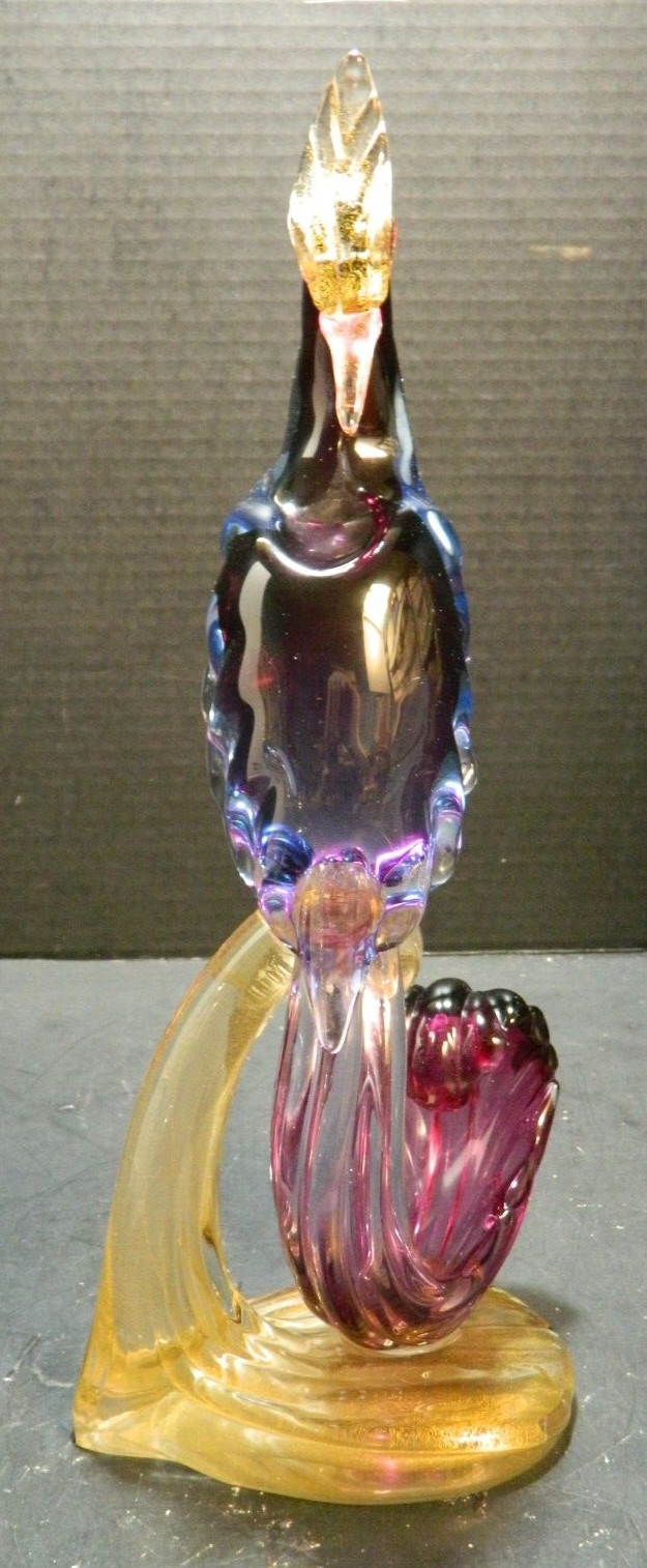 Barbini Murano Purple Gold Bird of Paradise Italian Art Glass Pheasant Sculpture