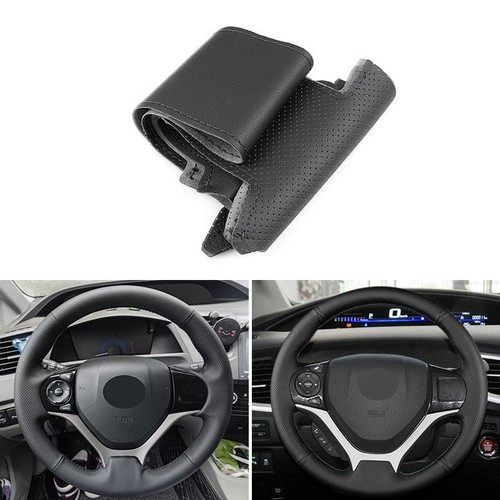 Black Leather Steering Wheel Cover Trim For Honda Civic 9th 2012 2013 2014 2015 - Bild 1 von 9