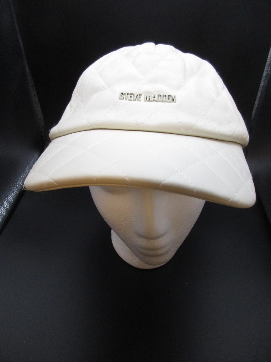 Steve Madden Satin Lined WHITE Quilted Faux Leather Baseball Cap