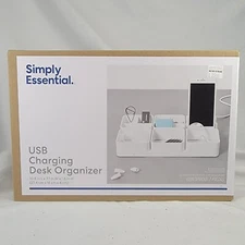 NIB Simply Essential Charging Desk Organizer With USB Port Bright White