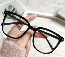 Square Anti-Blue Light Glasses Casual Black Glossy Frame  Clear Lens