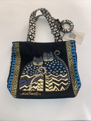 Laurel Burch Small Zippered Canvas Tote Cat Polka Dot  Gatos NWT Style LB4314