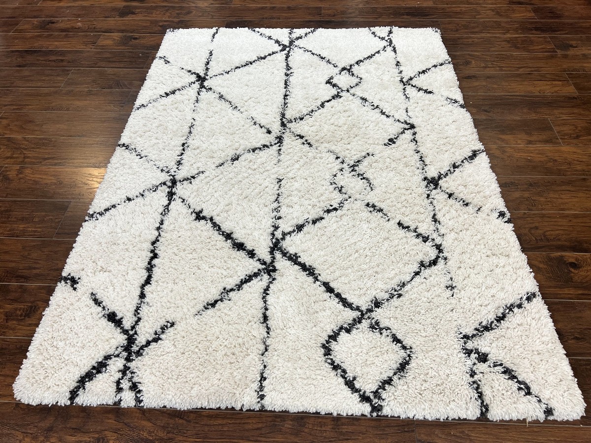 Modern Shag Rug 5x7 Ivory and Black Area Rug 5 x7 ft | eBay