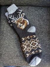 Men's socks, 100 Sheep's Wool , Chunky  Warm, , Print Deer, size 11-12