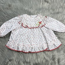 Vintage Baby Girls Cradle Togs Dress Red White Rosebud