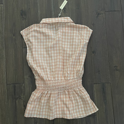 Max Studio Peach Plaid Picnic Checkered Tie Bow Front Top Large NWT - Picture 6 of 7