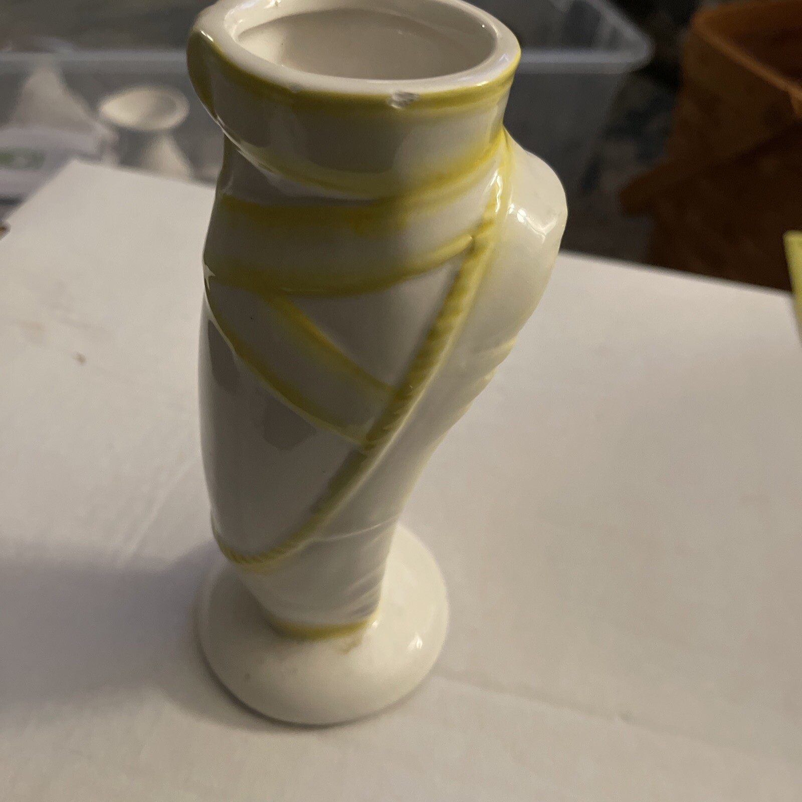 Yellow ballet shoe vase or pencil holder ceramic