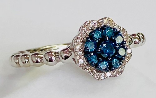 HSN Colored Diamonds Sterling Silver .31ctw Blue Diamond Cluster Ring Sz 6 - Picture 2 of 9