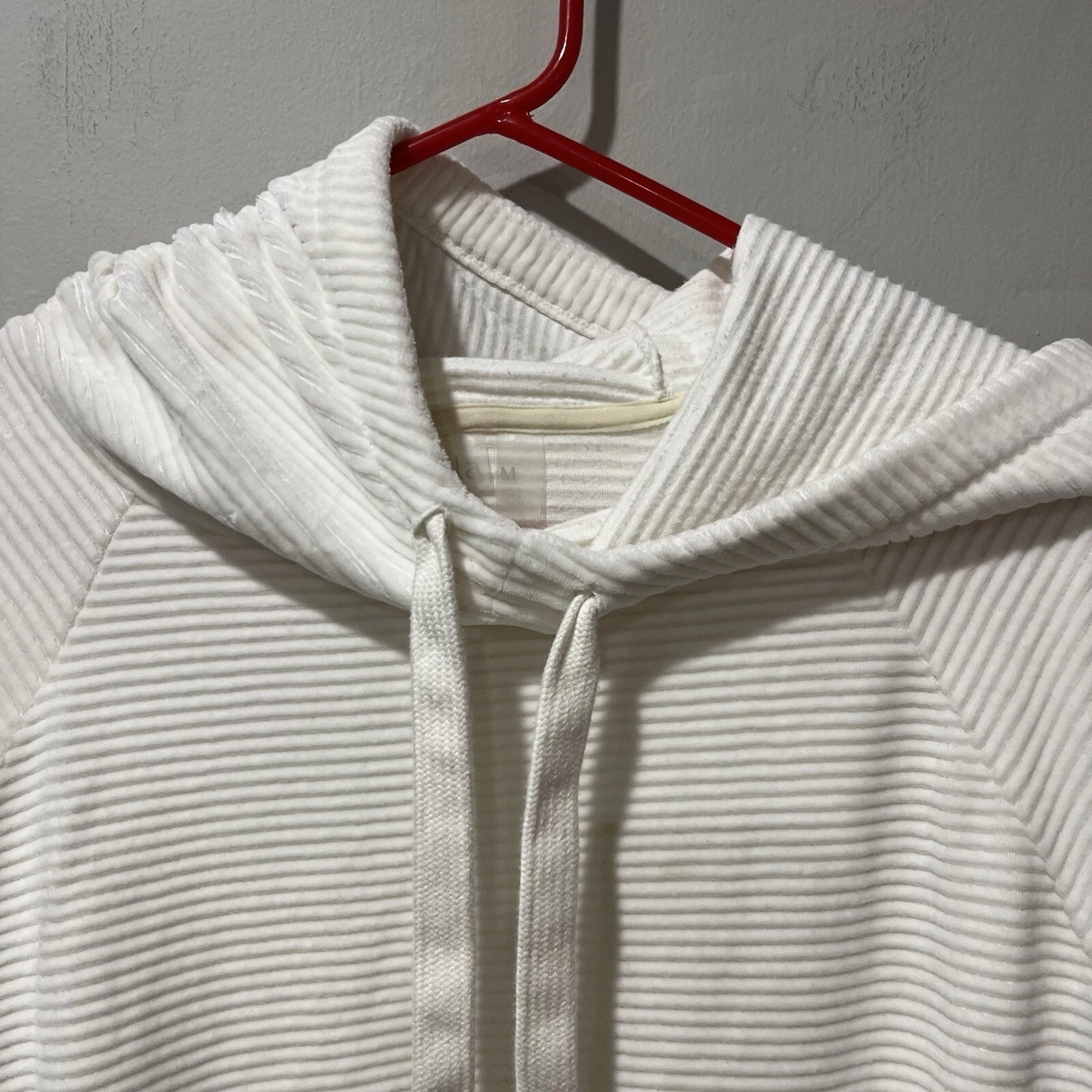 OFF WHITE Felpa con cappuccio strappata Zella bianco sporco taglia media maglione manica lunga morbido