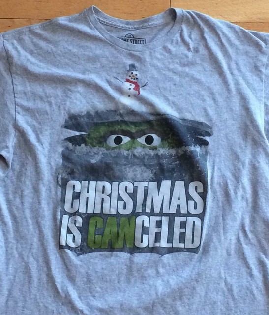 Sesame Street Oscar Christmas Is Cancelled Gray Graphic T Shirt Size XL EBay