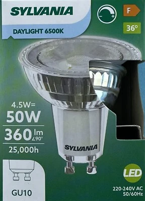 6 pack SYLVANIA GU10 LED 4.5W = 50W 360lm daylight 6500K DIMMABLE BARGIN