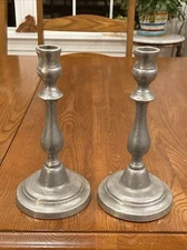 Pair 2 Pewter Candle Holders Candlestick Armetale Style 9.75” Tall W Circle Mark