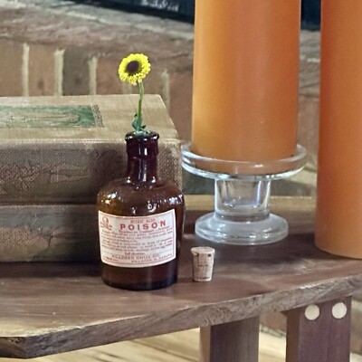 Antique Amber Lysol Poison Apothecary Bottle w/ Label   Pharmacy Glass