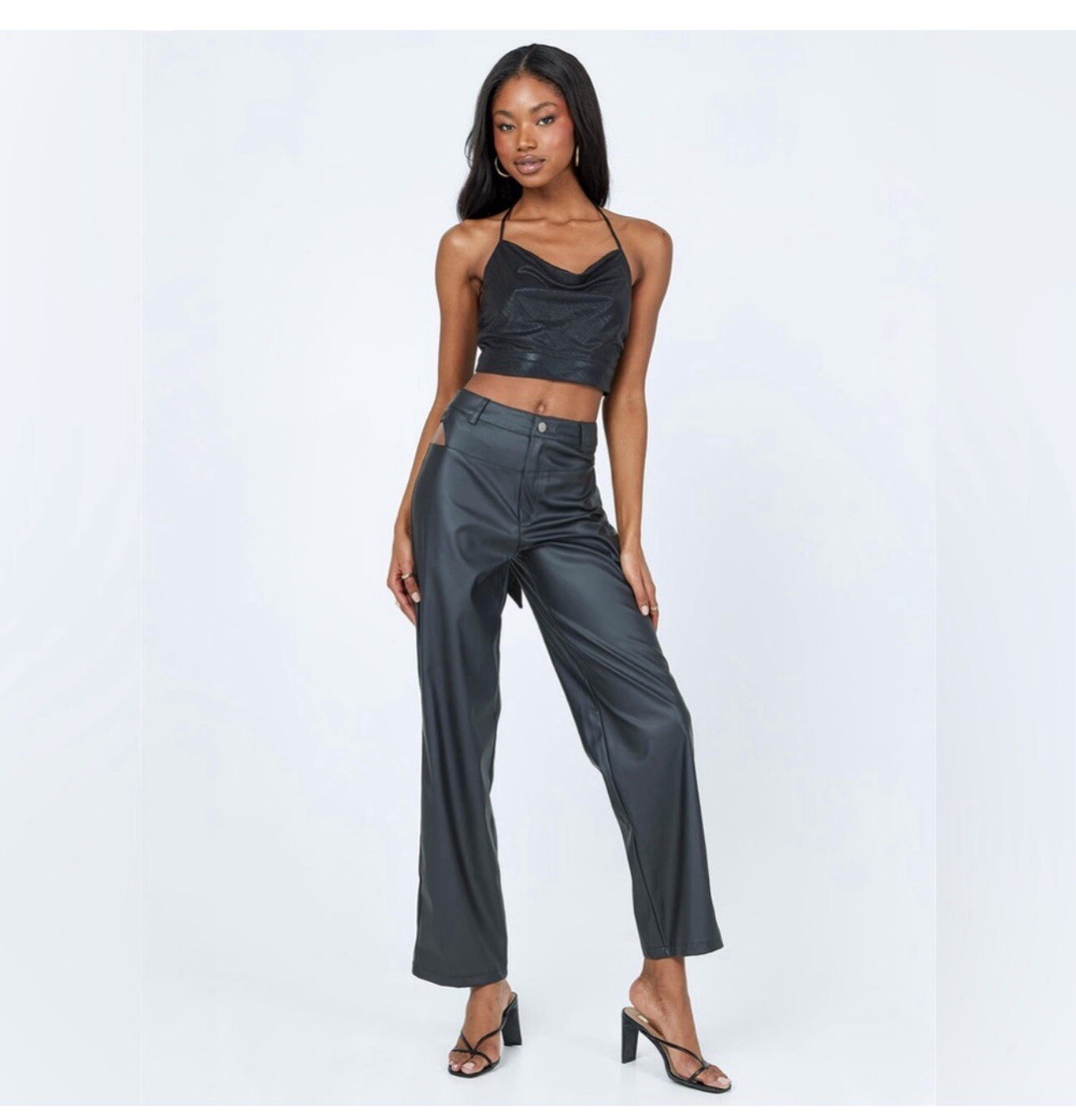 Princess Polly Desire Hip Cut Out Black Faux Leather Pants Size