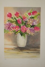 Raphael ROBIC - Lithographie originale signée - Bouquet de fleurs 1