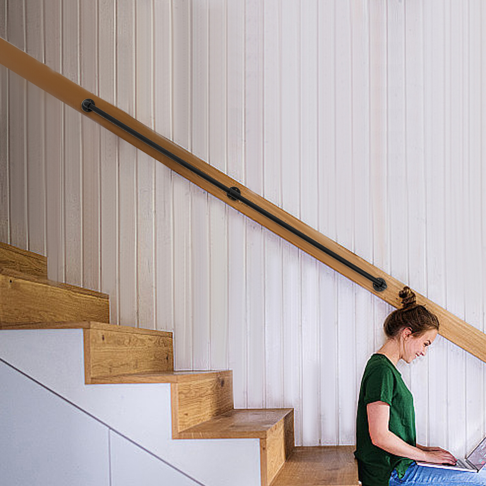 7Ft Modern Metal Staircase Handrail 2-section Stair Handrail For Indoor/outdoor