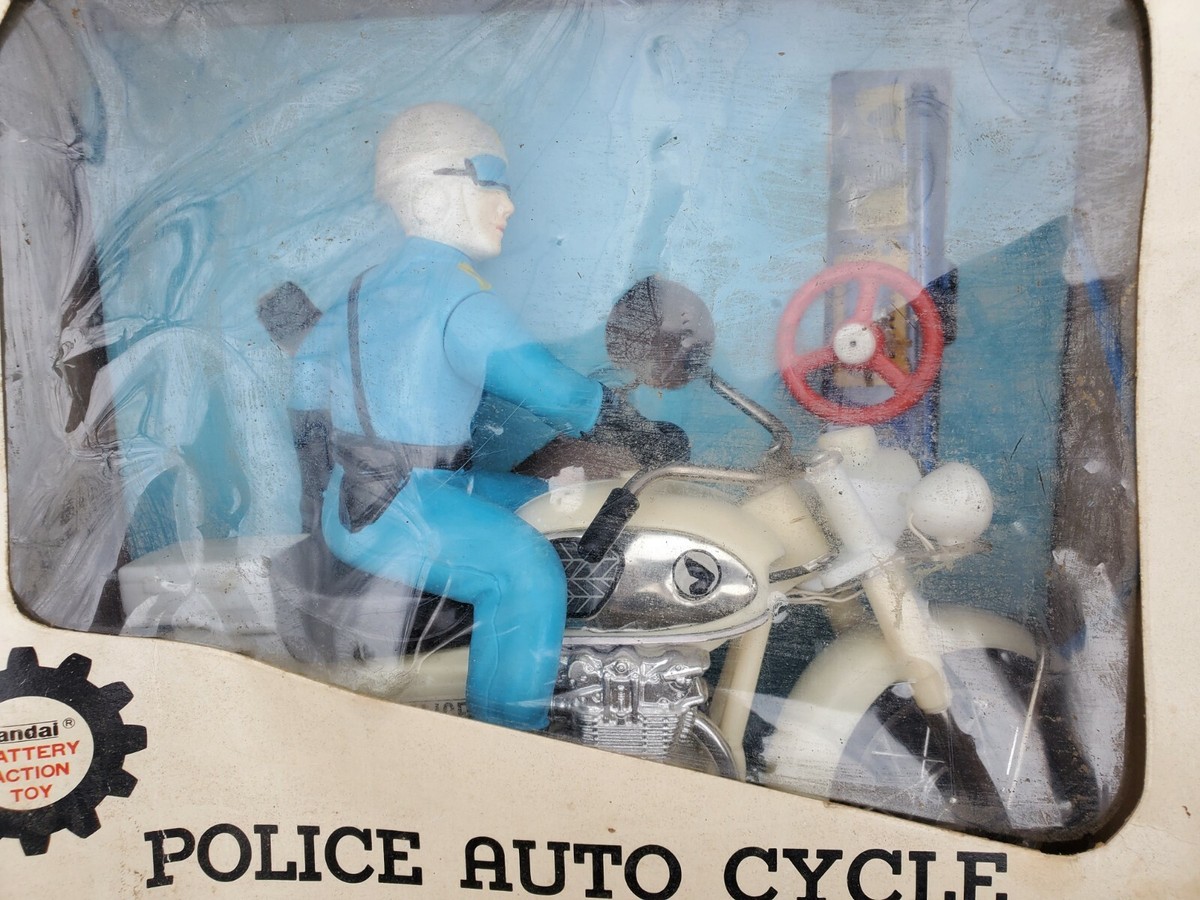 Vintage Bandai Police Auto Cycle Tin Battery R/C Japan Action Toy