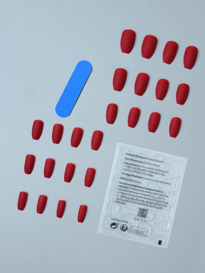 24pcs Short Coffin Red Matte Solid Fake Nail Press On Nails False Nails Glue On - Image 3 of 4