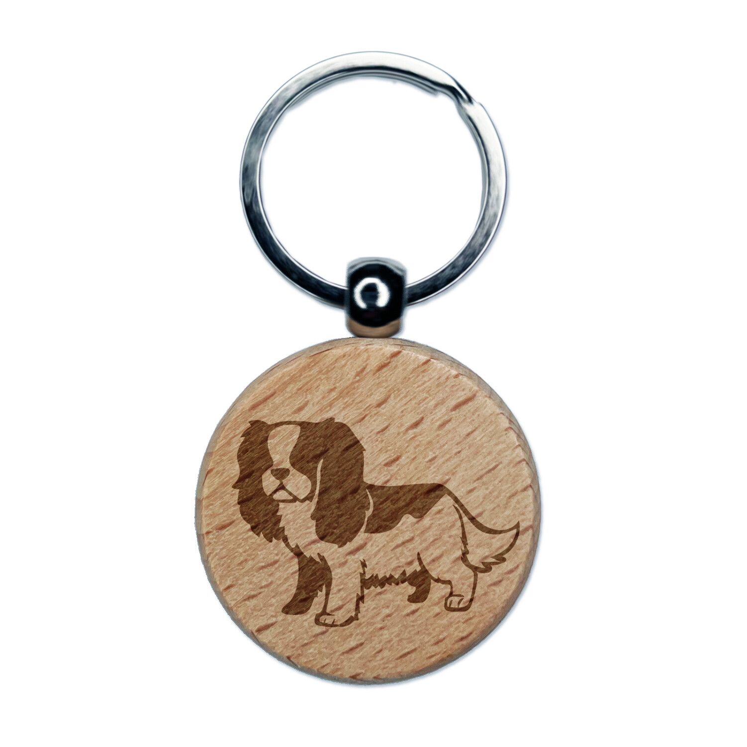 Cartoon Cavalier King Charles Spaniel Dog Pet Engraved Wood Round Keychain