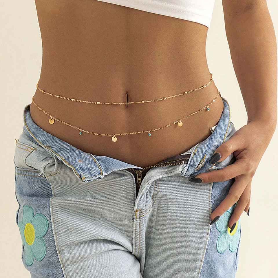 Sexy Imitation Rhinestone Metal Chain Waist Chain Summer Beach Body Chain Boho - Image 2 of 4