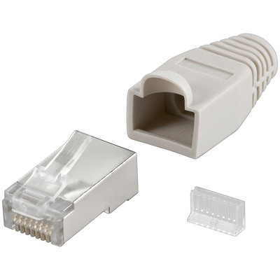 50er Pack CAT5e Netzwerkstecker geschimrt RJ45 mit Tülle und Montagekamm NEU