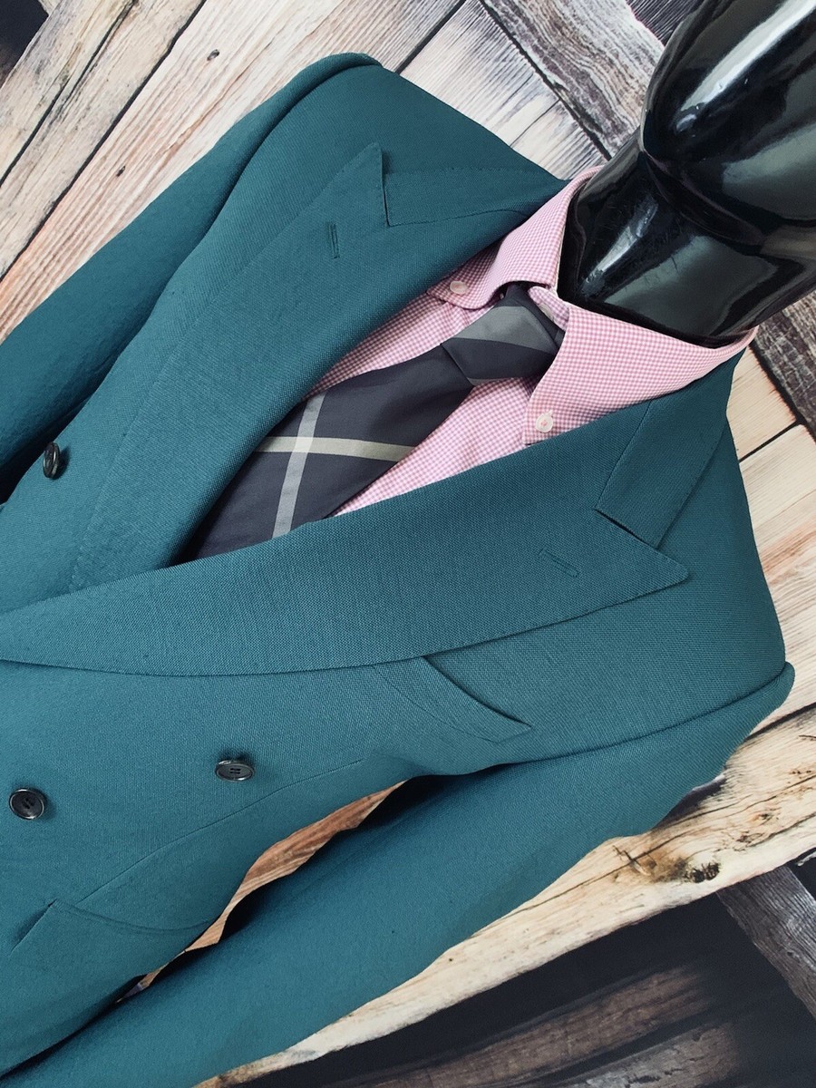 Recent LANVIN Turquoise Green Double Breast Suit Coat Blazer Size 