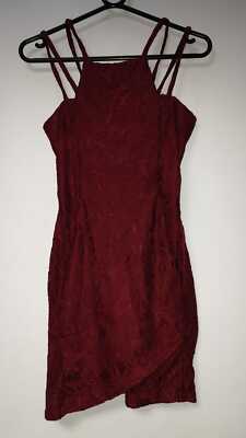 AX Paris Multiriemen Spitzenauflage Bodycon Wein UK 12 LN003 DD 18